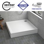 Slimline Square Stone Shower Tray For Enclosure with Riser Kit + FREE Waste