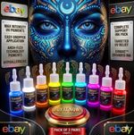 UV Fluorescent Tattoo Ink Set 8 Colors Glow Blacklight Skin Safe 5ml