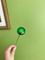 Vintage Hand Blown Green Glass Top Decorative Hat Pin Green Bubbles Swirl Design