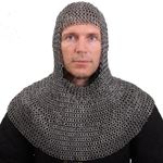 Medieval Chainmail Coif Hood Flat Riveted Steel Chain Mail Knight LARP SCA Armor
