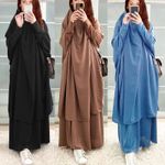 Khimar Jilbab Muslim Womens Prayer Dress Hijab Abaya Islamic Robe Two Piece Set~