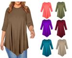 LADIES V-CUT TUNIC TOP PLUS SIZE LOOSE LADIES DRESS SWING BAGGY 3/4 SLEEVE TOP 