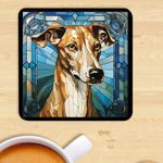 Pet Dog Coaster, Stained Glass Effect Print,  Greyhound, Mug Mat, Gift