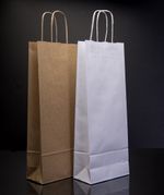  White and Brown Wine Bag / Twist Handle Paper Gift Bags / With Twisted Handles