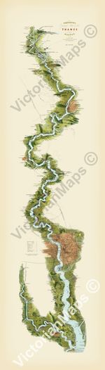 Antique map RIVER THAMES MEDWAY Tombleson's Panoramic 1850 wall art print poster