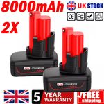 2x Battery Fit For Milwaukee for M12 LI-ION 8.0Ah High Capacity 12V 48-11-2402