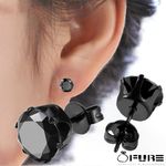 Women Men Fashionable Stainless Steel Stud Earrings Black Round Cubic Zirconia 