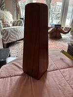 Vintage Mid Century Wooden Vase Removable Polished Metal Liner Insert Faceted
