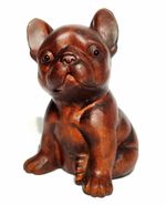 CQ096 - 2" Hand Carved Boxwood Netsuke Figurine Carving - Lovely Bulldog Dog