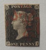 # GB QV 1840 1d Penny Black Worn Plate P-I Used #