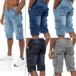 Kruze Mens Cargo Shorts Combat Denim Knee Length Multi Pocket Summer Half Pants