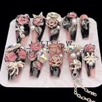 Gothic Rose Press On Nails | 3D Vintage Flowers, Rhinestone Chains & Pearls