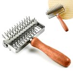 Stainless Steel Pizza Dough Roller Docker Needle Puncher Wooden Handle Baking