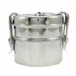 Stainless Steel Lunch Box 2 Tier Food Container Carrier Set Indian Tiffin Round