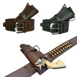 Cowboy Western Revolver Single Gun Holster Belt Black & Brown Genuine Leather