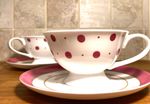 2 Gorgeous   gLaura Ashley Large Cups & Saucers  Pink Spot Design vgc bright