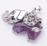 AMETHYST GEMSTONE ELEPHANT CHARM PENDANT WITH RHINESTONES IDEAL GIFT C189  