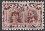SG 145 Rhodesia 1910-13. 6d brown & purple. Fine mounted mint. CAT £75