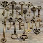 18X Keys BIG Large Antique Vintage old Brass Skeleton Lot Cabinet Barrel Lock U