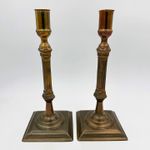 PAIR ANTIQUE BRASS 10.5" CANDLESTICKS GEORGE III MID-18TH CENTURY