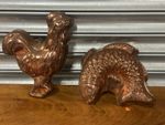 Vintage c1960’s Tagus Portugal Copper Rooster And Fish Jelly Molds 