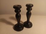 Pair Of Antique Real Ebony Treen Turned Candle Sticks With Inserts 5¾" Tall