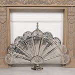 Art Deco Style Classic Chrome Finish Fan Fire Screen Guard On A Seashell Base