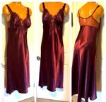 VTG Y2K FLORA NIKROOZ BURGUNDY SATIN W/ LACE TRIM BODICE NIGHTGOWN SZ L