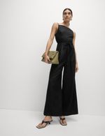 Marks & Spencer Womens Linen Square neck Jumpsuit in Black - M&S