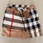 Burberry Men's Check Swim Shorts L Beige Drawstring Mesh Lined Polyester