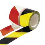 Hazard Warning Tape Non Adhesive Barrier 75mm x 500m Black/Yellow White/Red Roll