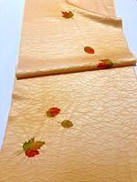 13"x 61" Japanese kimono fabric/ yellow gold base, shibori tie-dyed leaves  D50