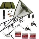 Full Carp Fishing Set Up Rods Reels Bite Alarms Net Mat 3 Packs Bait Hook Tackle