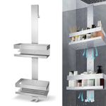 1PC 2 Tier STAINLESS STEEL HANGING SHOWER CADDY Over Door Shower Shelf