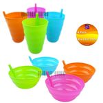 8 x Sip a Bowl & Sip a Cup for Kids Plastic Sippy Bowl & Cup with Built in Straw
