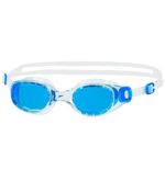 SPEEDO FUTURA CLASSIC ADULT SWIMMING GOGGLES BLACK ANTI-FOG CLEAR / BLUE TINT