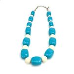Vintage Joan Rivers Necklace Chunky Acrylic Aqua Cream Beads Retro