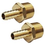 BRASS BARBED HOSE NIPPLES PAIR OF 1/2" MALE SCREW IN NOZZLES 8mm LPG GAS PIPE