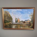 Original Oil Painting Berney Arms Windmill Norfolk Broads R.A Elliott 95 Framed