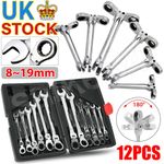 12PCS Ratchet Spanner Combination Flexible Head Wrench Metric 8-32mm 72 Teeth UK
