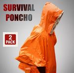 2 x Emergency Survival Poncho | Orange | Wind & Water Proof | Thermal | Hiking