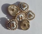 6 Chanel Button 23 mm White Pearl  Heart Gold Tone Metal