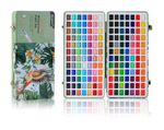 Artist Watercolour Paint Set of 168 Colour Blocks Pans & Paintbrush In Metal Tin