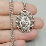 Vintage Saint St Anthony Pray For Us Medal Pendant Chain Necklace Silver Tone