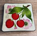 J McCall Blue Sky 2004 Cherry Design Square Ceramic Plate Trivet