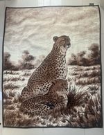 Biederlack Vintage Reversible Cheetah Graphic Blanket Made In W. Germany 1.8x1.4
