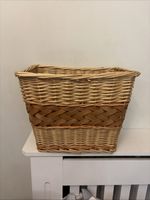 Vintage Handwoven Rectangle Woven Wicker Storage Basket Rustic Two Tone 35cm