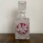 Vintage Hofbauer Byrdes Ruby Finch Bird Glass Whiskey Spirit Decanter 10" MCM