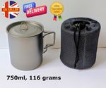 Ultralight Titanium Cup Mug Pot 750ml With Lid. Outdoor Camping Water Cup - New