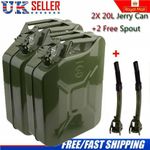 2X20L Metal Petrol Can Fuel Oil Storage Diesel Tank with Spout & Spout Adapter